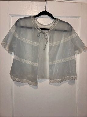 Vtg 1950 Vanity Fair Lace Bed Jacket Babydoll Pin-Up Shrug Couquette Sz Small